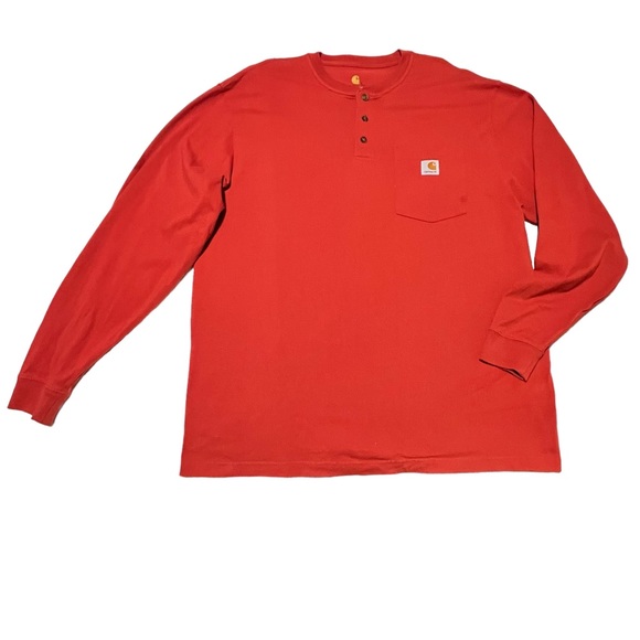 Mens Carhartt Burnt Orange long sleeve one pocket loose fit Henley T Shirt - Picture 1 of 7